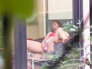 Japanese Slut Mom Jerking Off through a Window for XXX Nippon Thrill